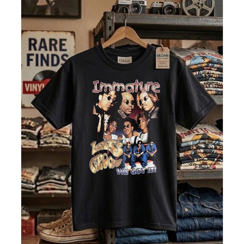 Vintage Immature Lover's Groove 90s R&B Boy Band Graphic Tee Black Heavy Cotton